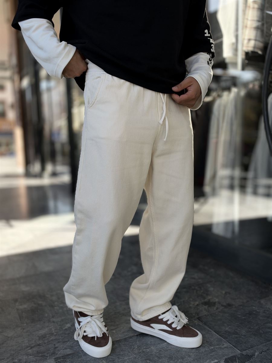 Ecru Textured Gabardine Baggy Trousers WE-2870