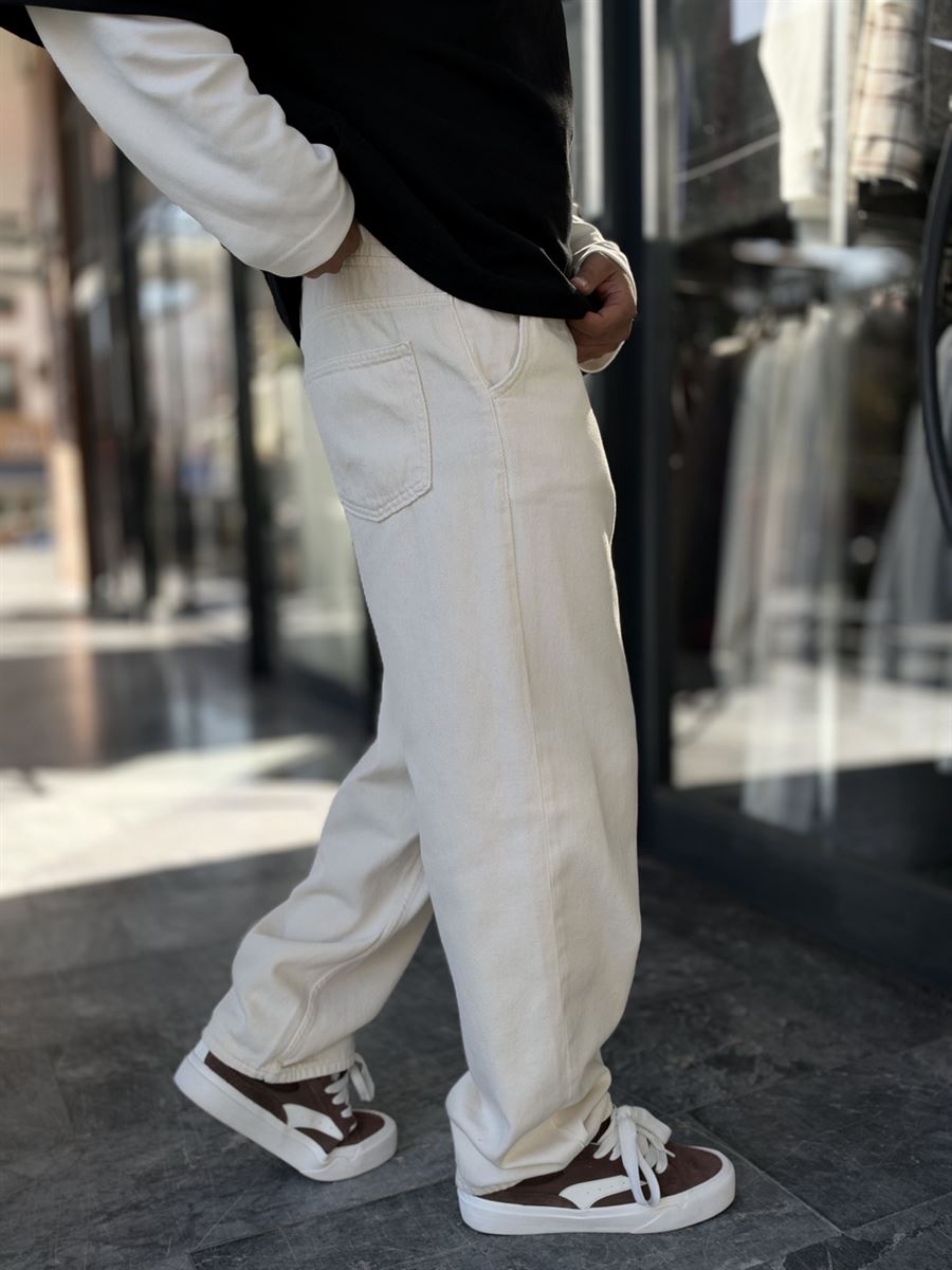 Ecru Textured Gabardine Baggy Trousers WE-2870