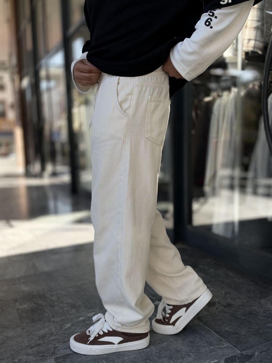 Ecru Textured Gabardine Baggy Trousers WE-2870