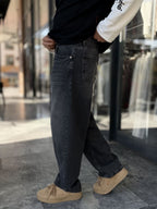 Anthracite Stonewashed Baggy Jeans with Embroidered Pocket WE-3507