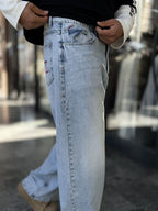 Light Blue Stonewashed Baggy Jeans with Embroidered Pocket WE-3507