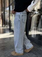 Light Blue Stonewashed Baggy Jeans with Embroidered Pocket WE-3507