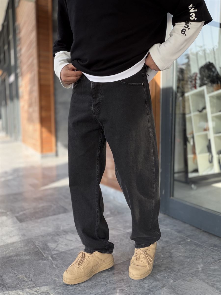 Black Washed Basic Baggy Jeans WE-3310