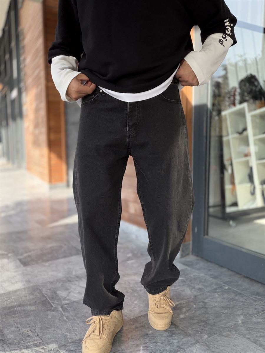 Black Washed Basic Baggy Jeans WE-3310
