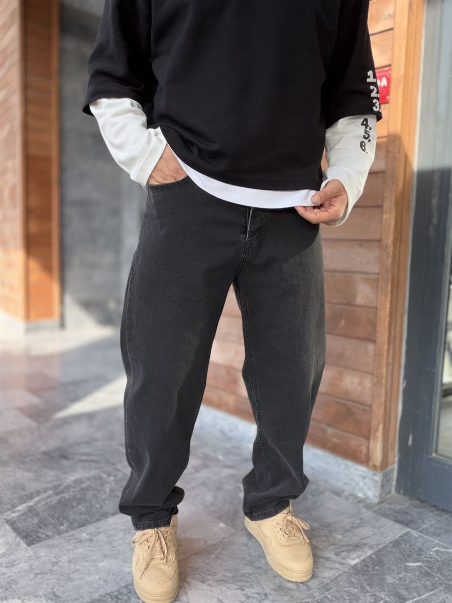 Black Washed Basic Baggy Jeans WE-3310
