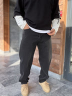 Black Washed Basic Baggy Jeans WE-3310