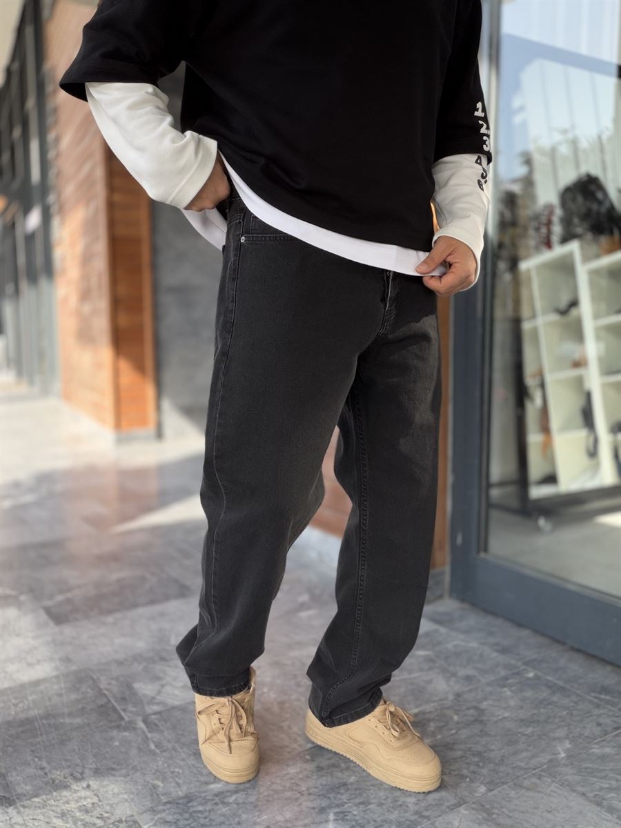 Black Washed Basic Baggy Jeans WE-3310