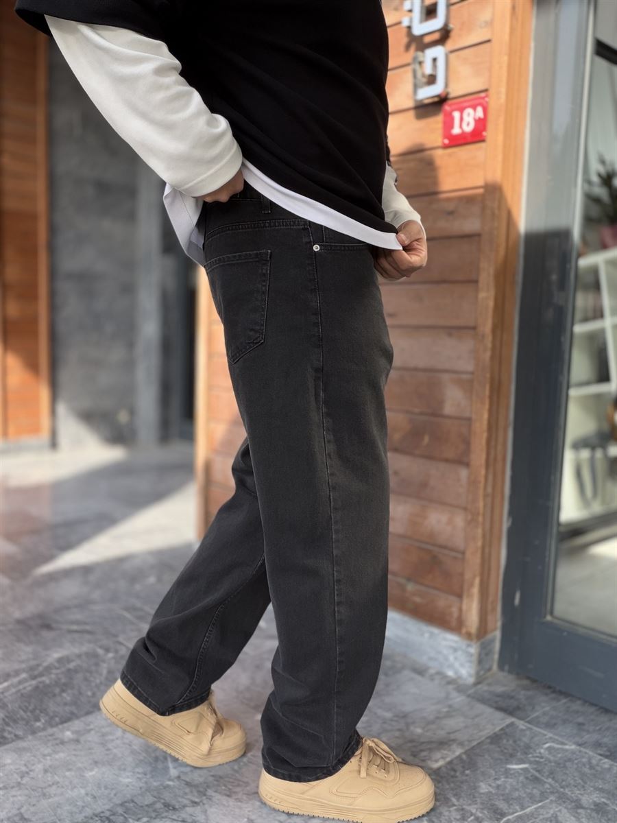 Black Washed Basic Baggy Jeans WE-3310