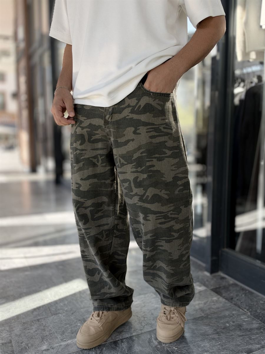 Khaki Camouflage Baggy Jeans WE-5149