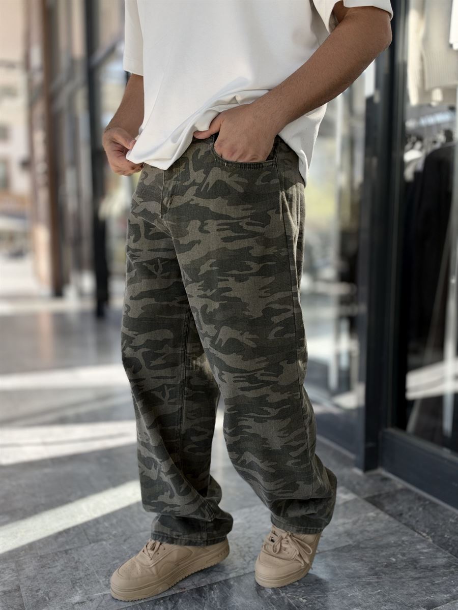Khaki Camouflage Baggy Jeans WE-5149