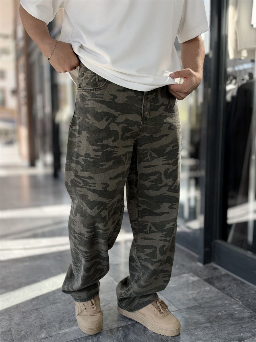 Khaki Camouflage Baggy Jeans WE-5149