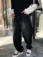 Black Double-Stitched Baggy Jeans WE-3496/3497/3498