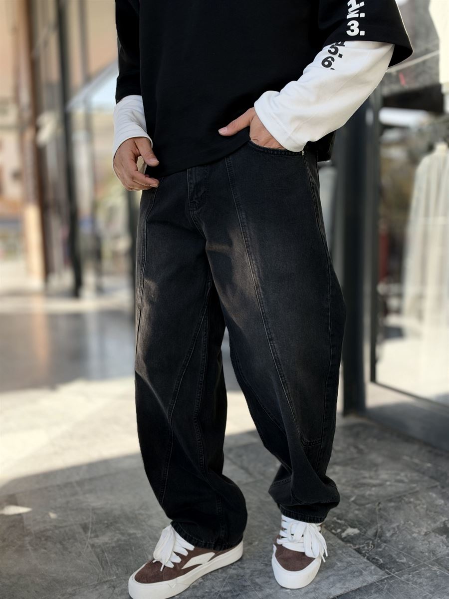 Black Double-Stitched Baggy Jeans WE-3496/3497/3498