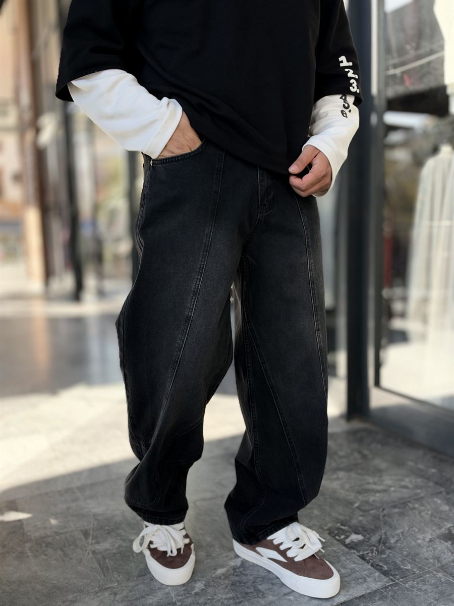 Black Double-Stitched Baggy Jeans WE-3496/3497/3498