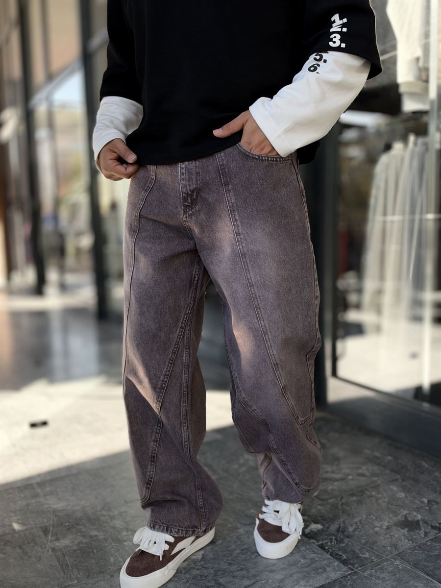 Brown Double-Stitched Baggy Jeans WE-3496/3497/3498