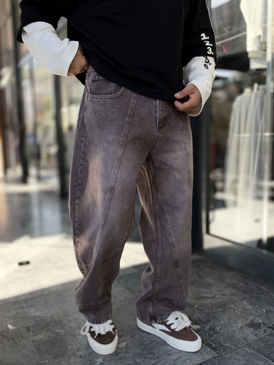 Brown Double-Stitched Baggy Jeans WE-3496/3497/3498