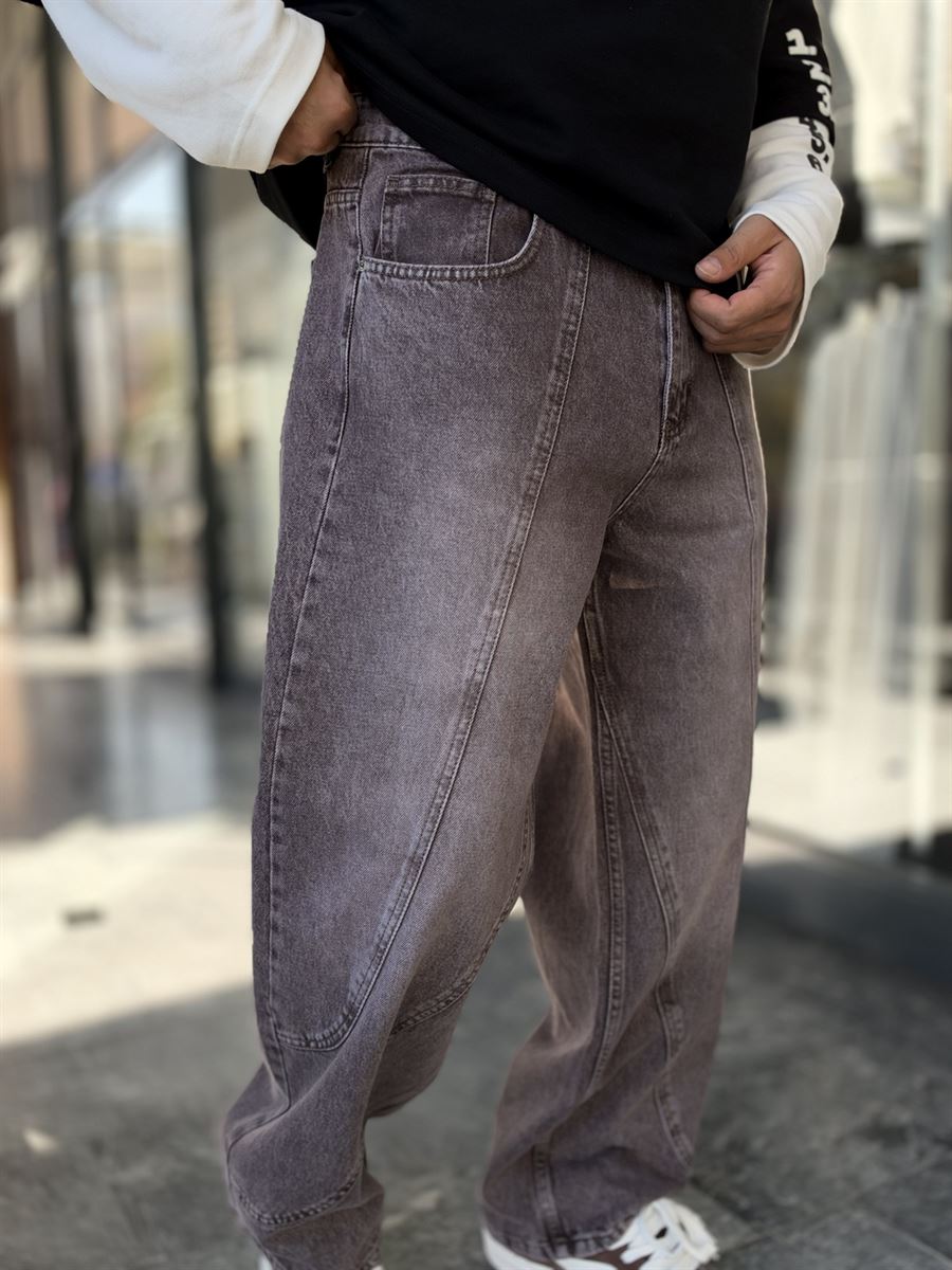 Brown Double-Stitched Baggy Jeans WE-3496/3497/3498