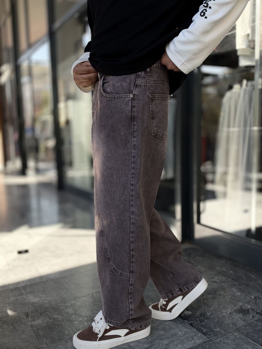 Brown Double-Stitched Baggy Jeans WE-3496/3497/3498