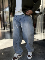 Light Blue Double-Stitched Baggy Jeans WE-3496/3497/3498