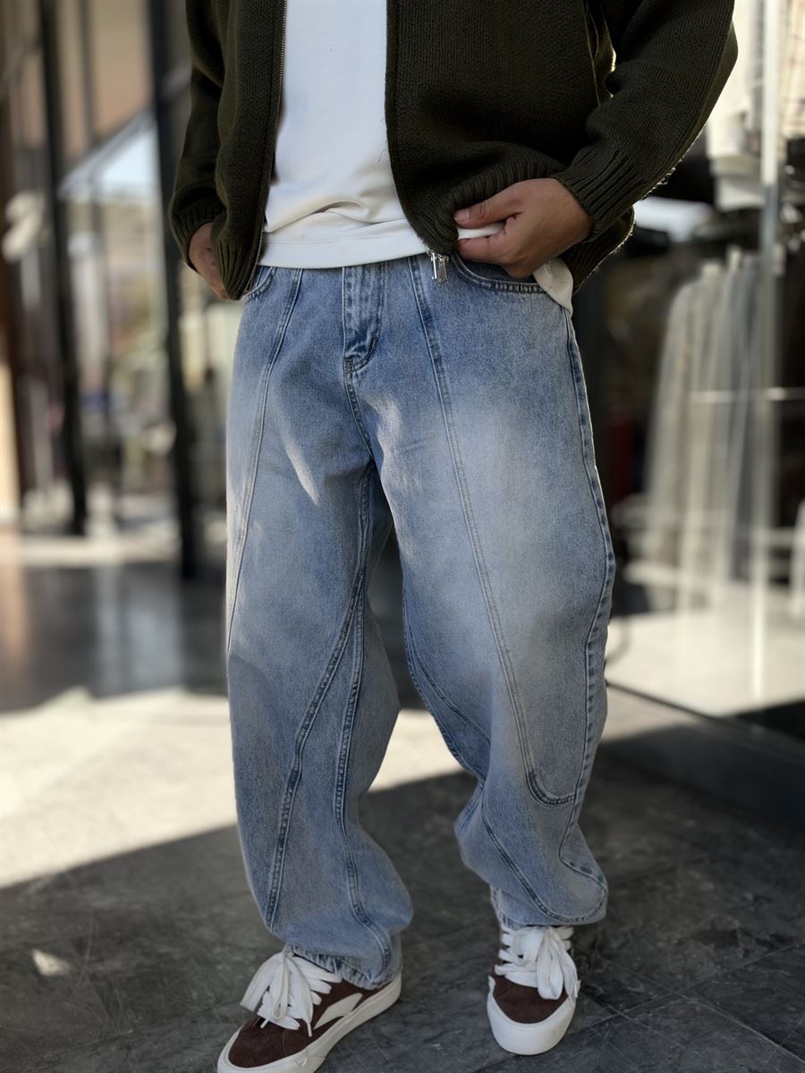 Light Blue Double-Stitched Baggy Jeans WE-3496/3497/3498