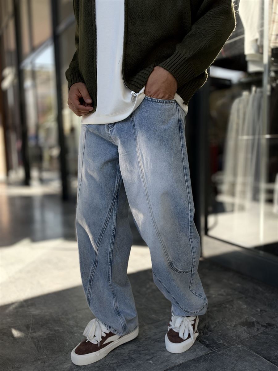 Light Blue Double-Stitched Baggy Jeans WE-3496/3497/3498