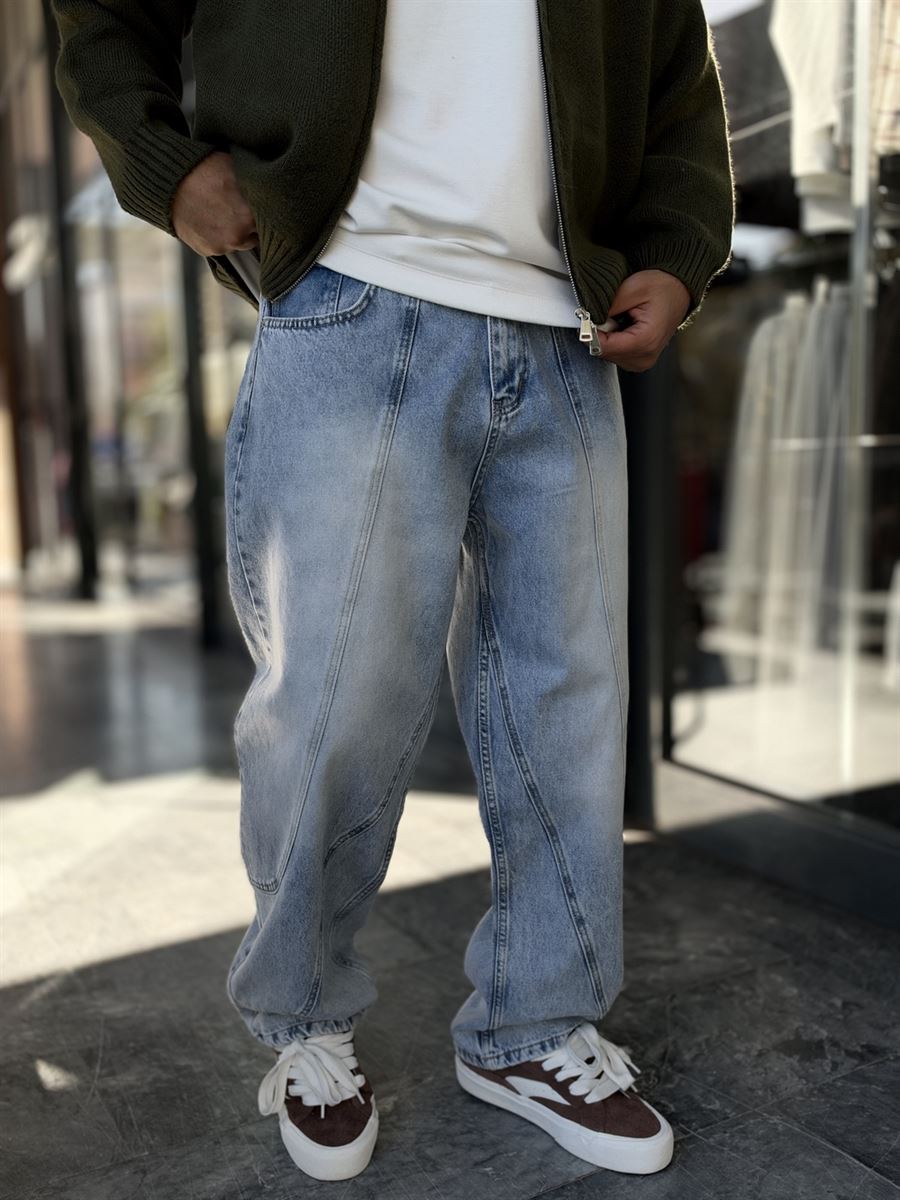 Light Blue Double-Stitched Baggy Jeans WE-3496/3497/3498