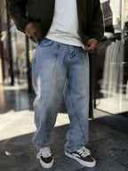 Light Blue Double-Stitched Baggy Jeans WE-3496/3497/3498