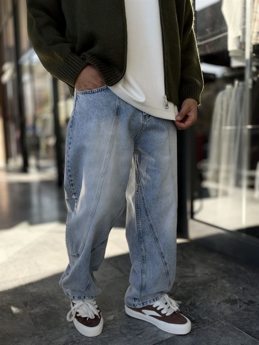 Light Blue Double-Stitched Baggy Jeans WE-3496/3497/3498