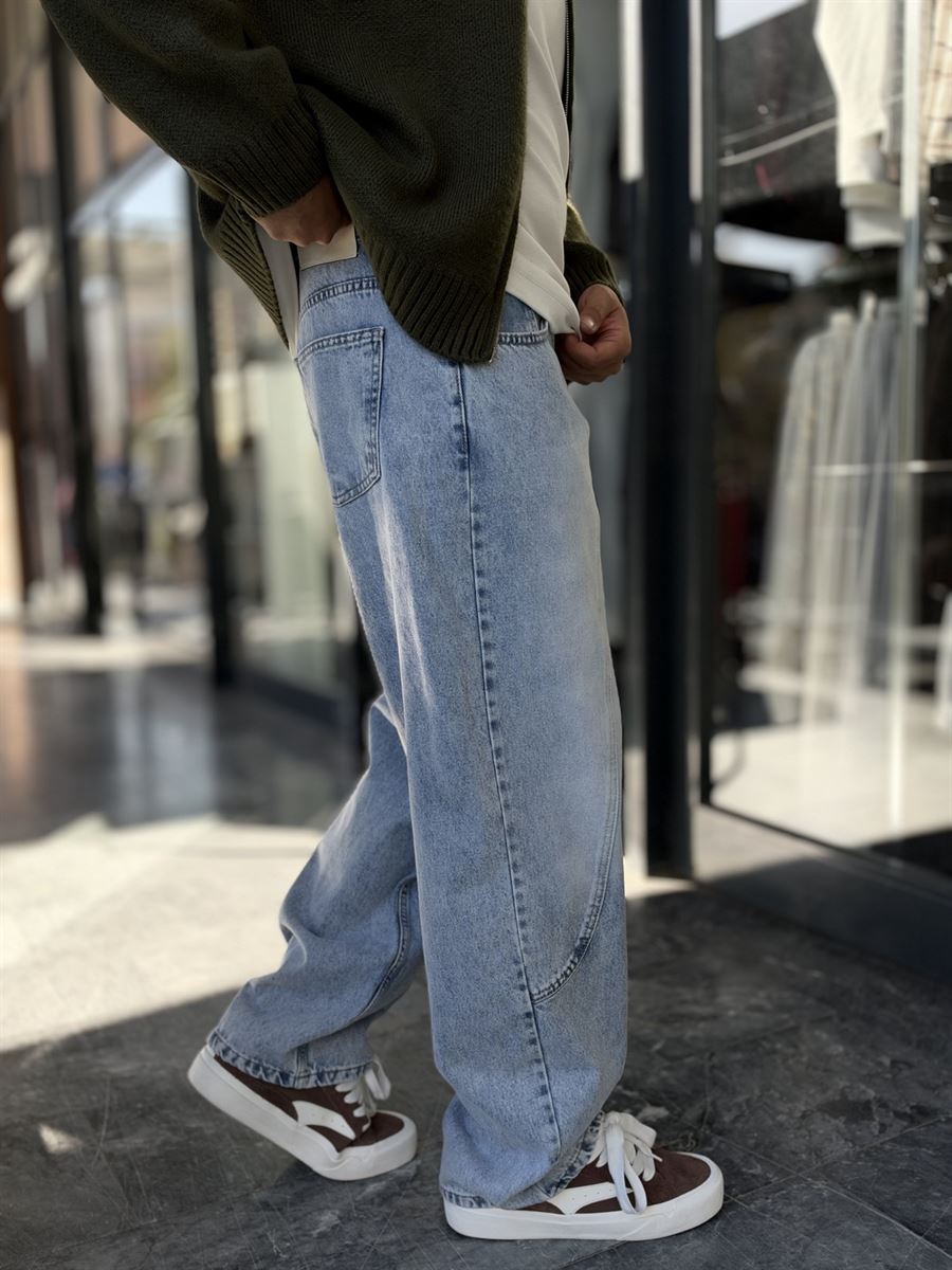 Light Blue Double-Stitched Baggy Jeans WE-3496/3497/3498