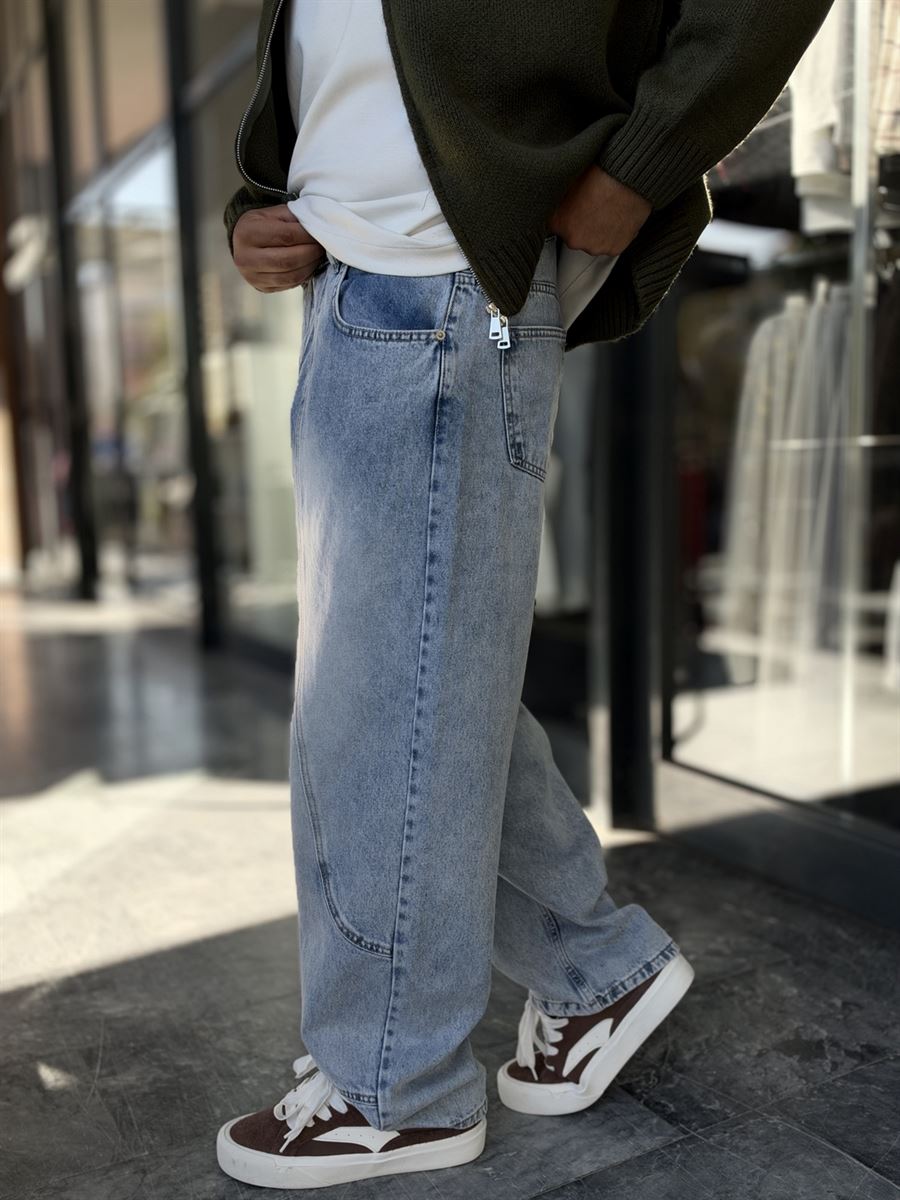 Light Blue Double-Stitched Baggy Jeans WE-3496/3497/3498