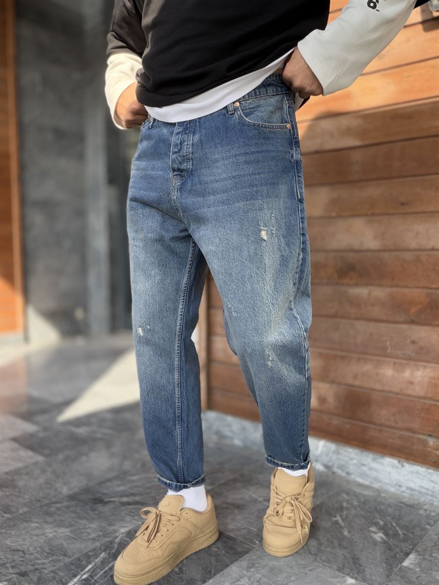 Dark Blue Distressed Boyfriend Jeans WE-2706