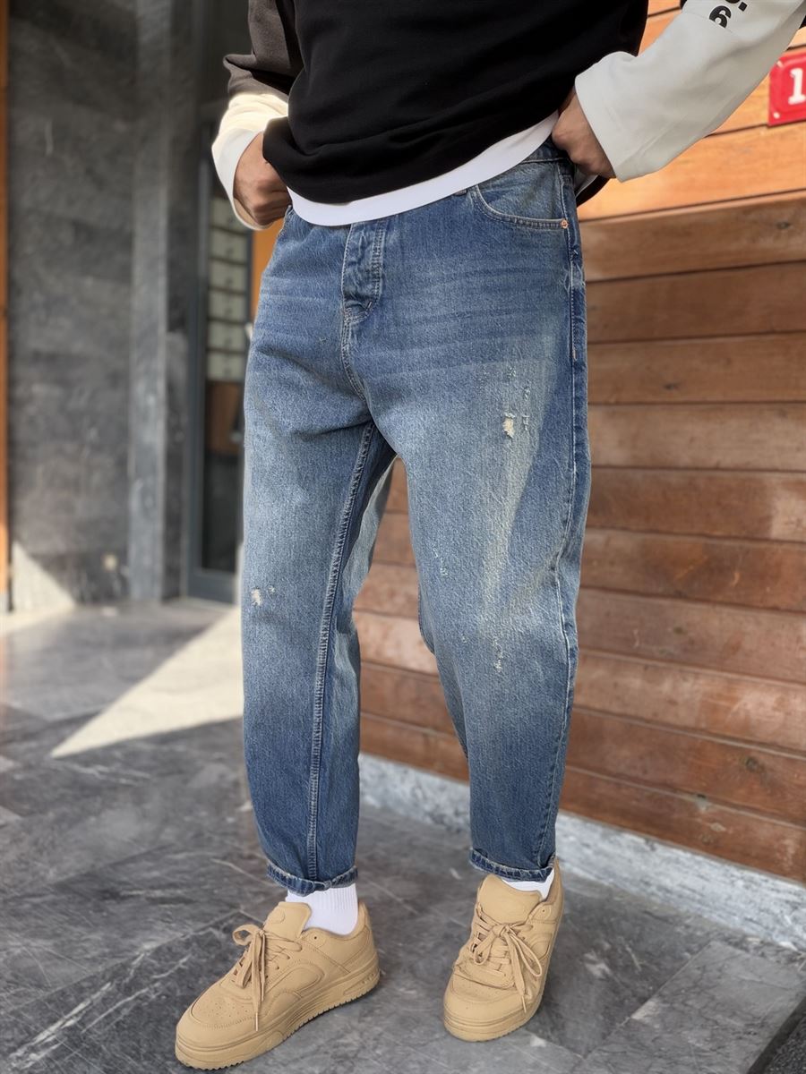 Dark Blue Distressed Boyfriend Jeans WE-2706