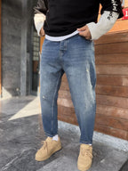 Dark Blue Distressed Boyfriend Jeans WE-2706