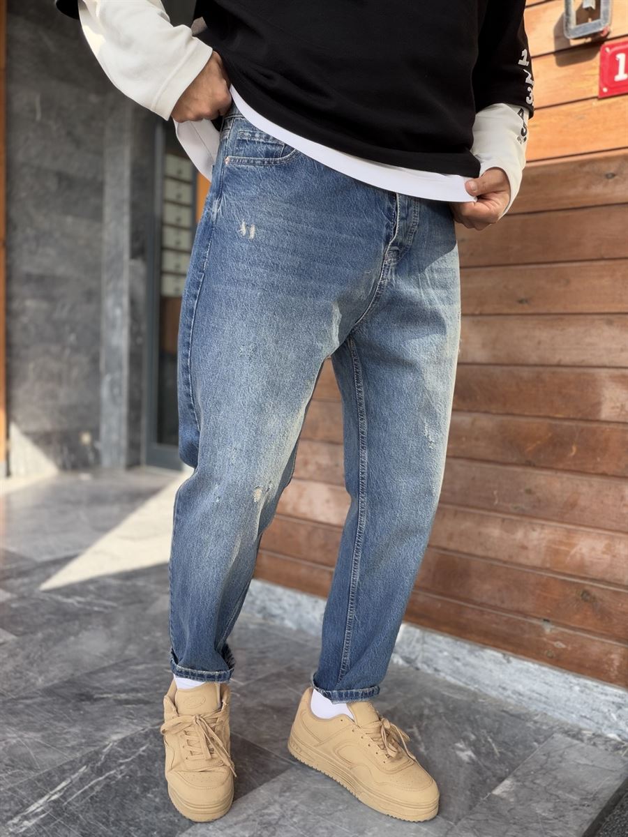 Dark Blue Distressed Boyfriend Jeans WE-2706