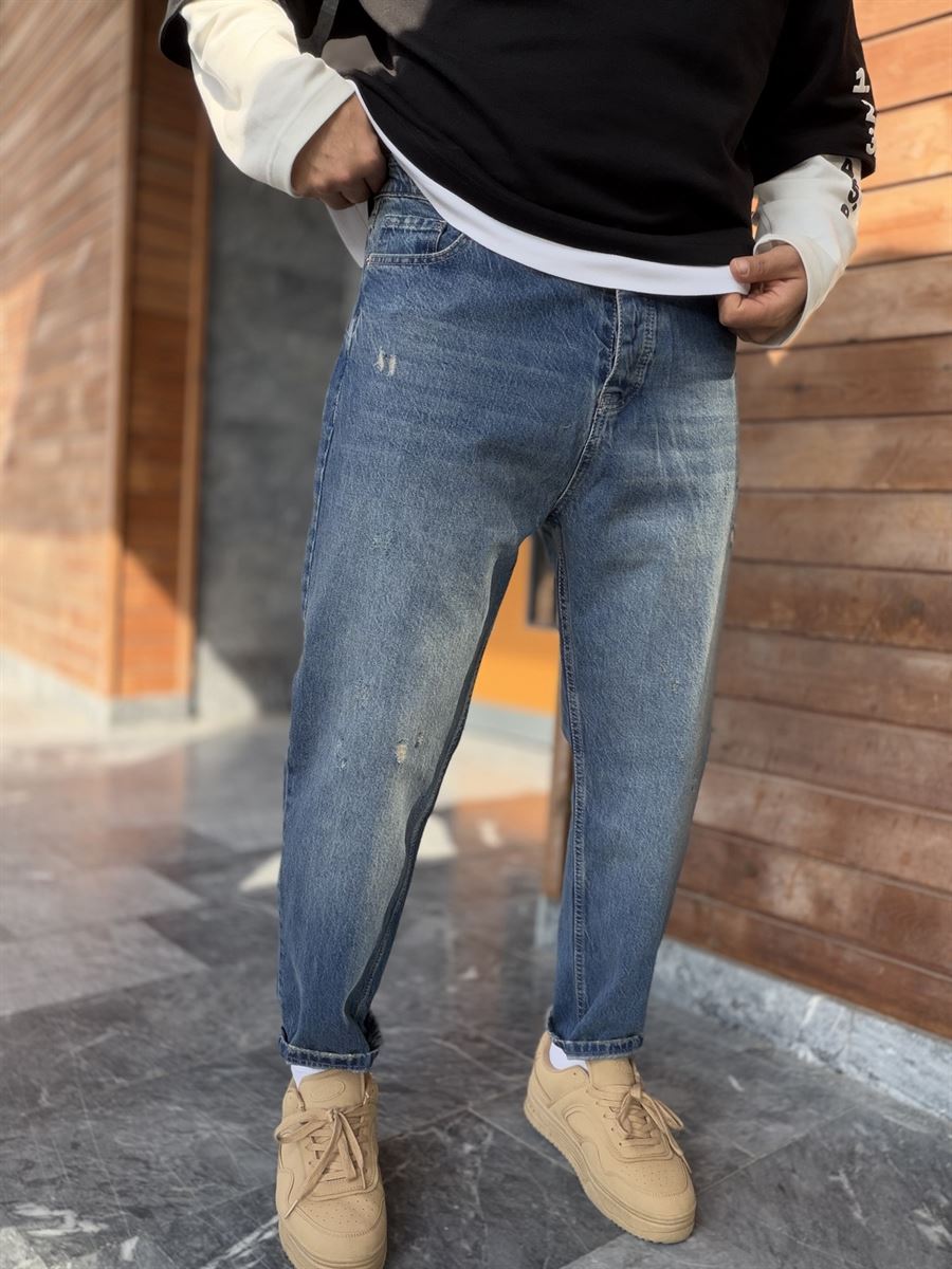 Dark Blue Distressed Boyfriend Jeans WE-2706