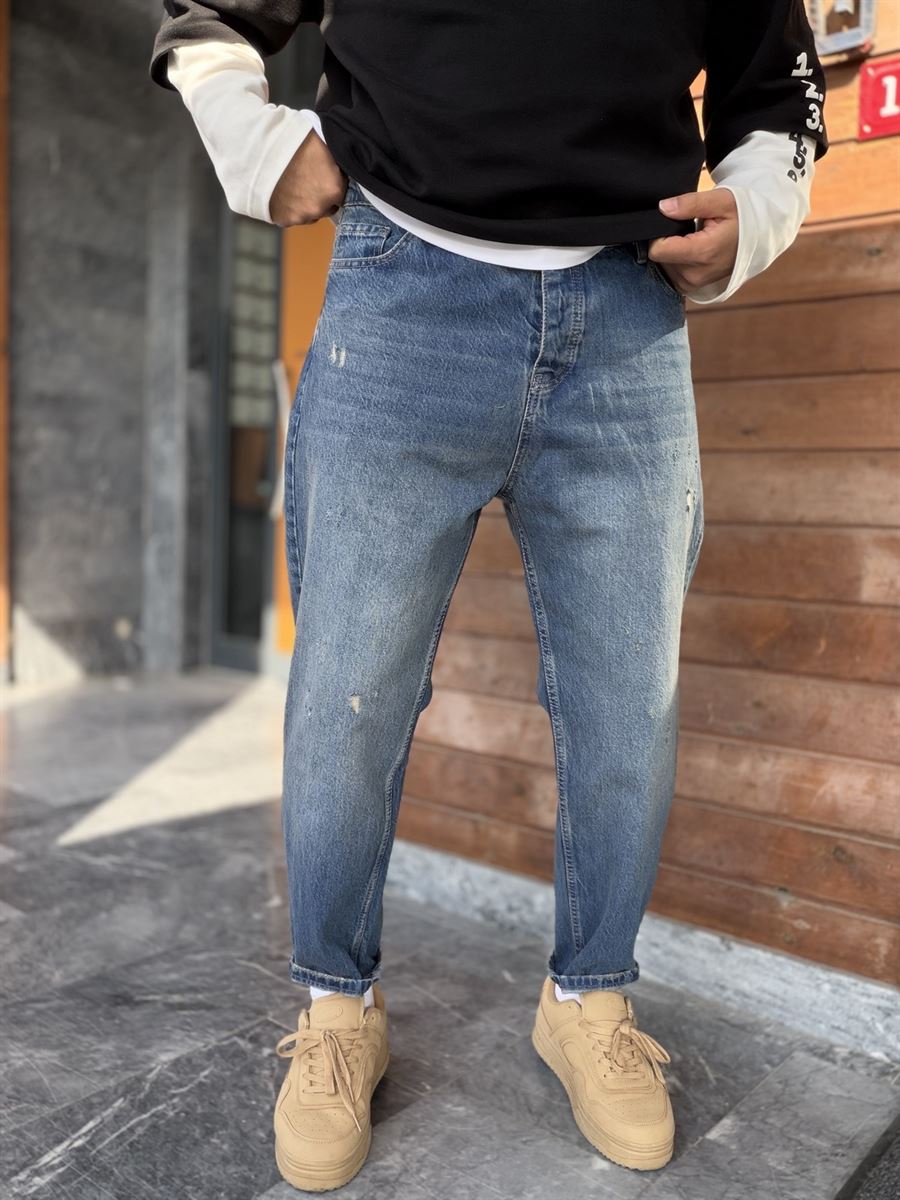 Dark Blue Distressed Boyfriend Jeans WE-2706