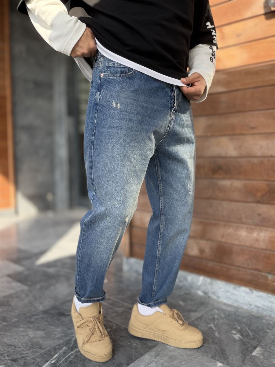 Dark Blue Distressed Boyfriend Jeans WE-2706