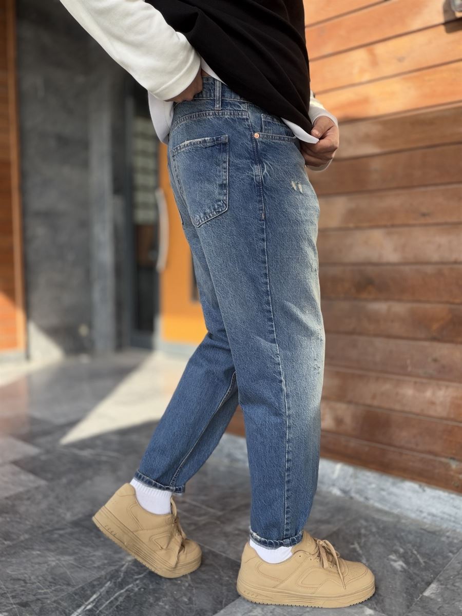 Dark Blue Distressed Boyfriend Jeans WE-2706