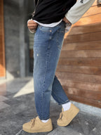 Dark Blue Distressed Boyfriend Jeans WE-2706