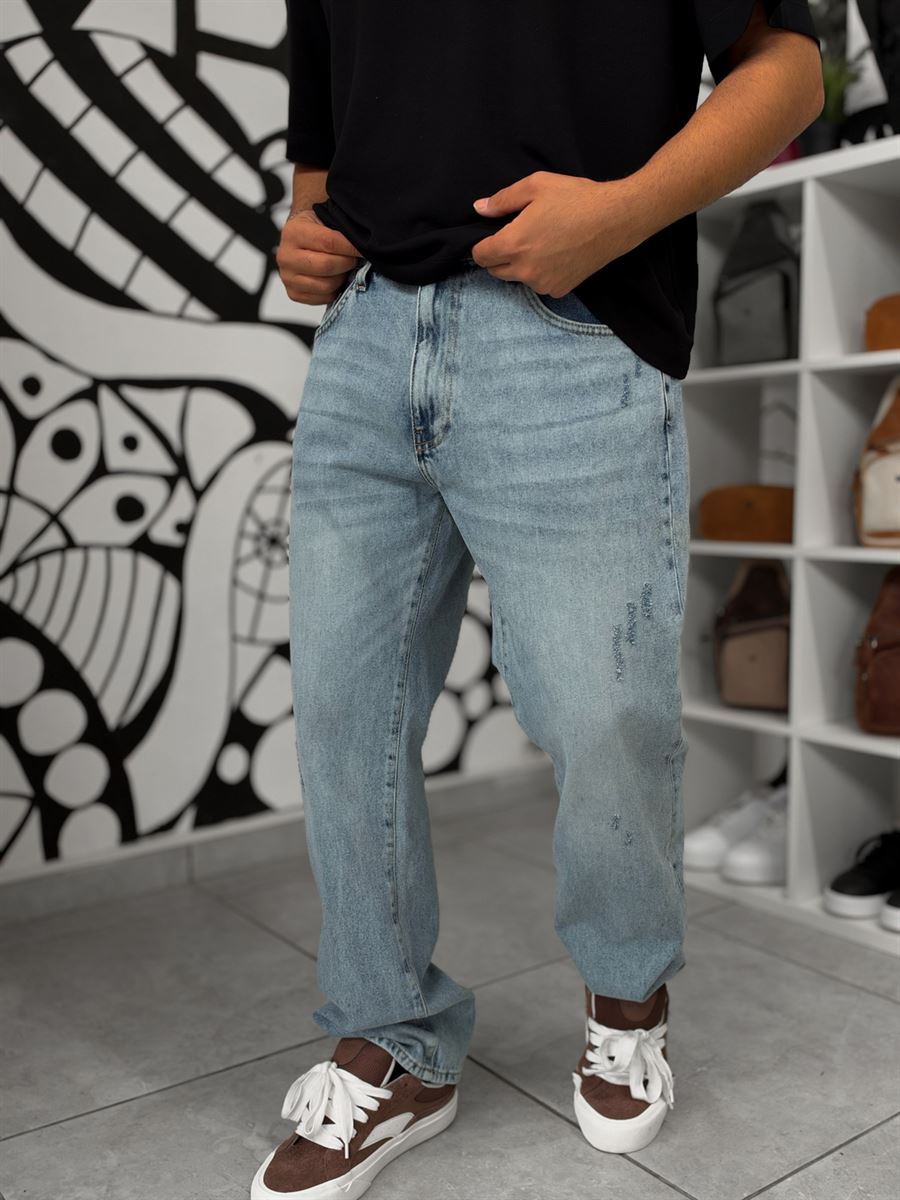 Light Blue Distressed Ripped Baggy Jeans GJ-17151/2/3/5