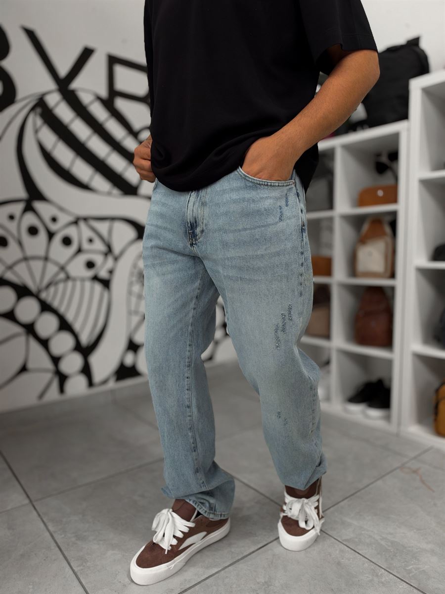 Light Blue Distressed Ripped Baggy Jeans GJ-17151/2/3/5
