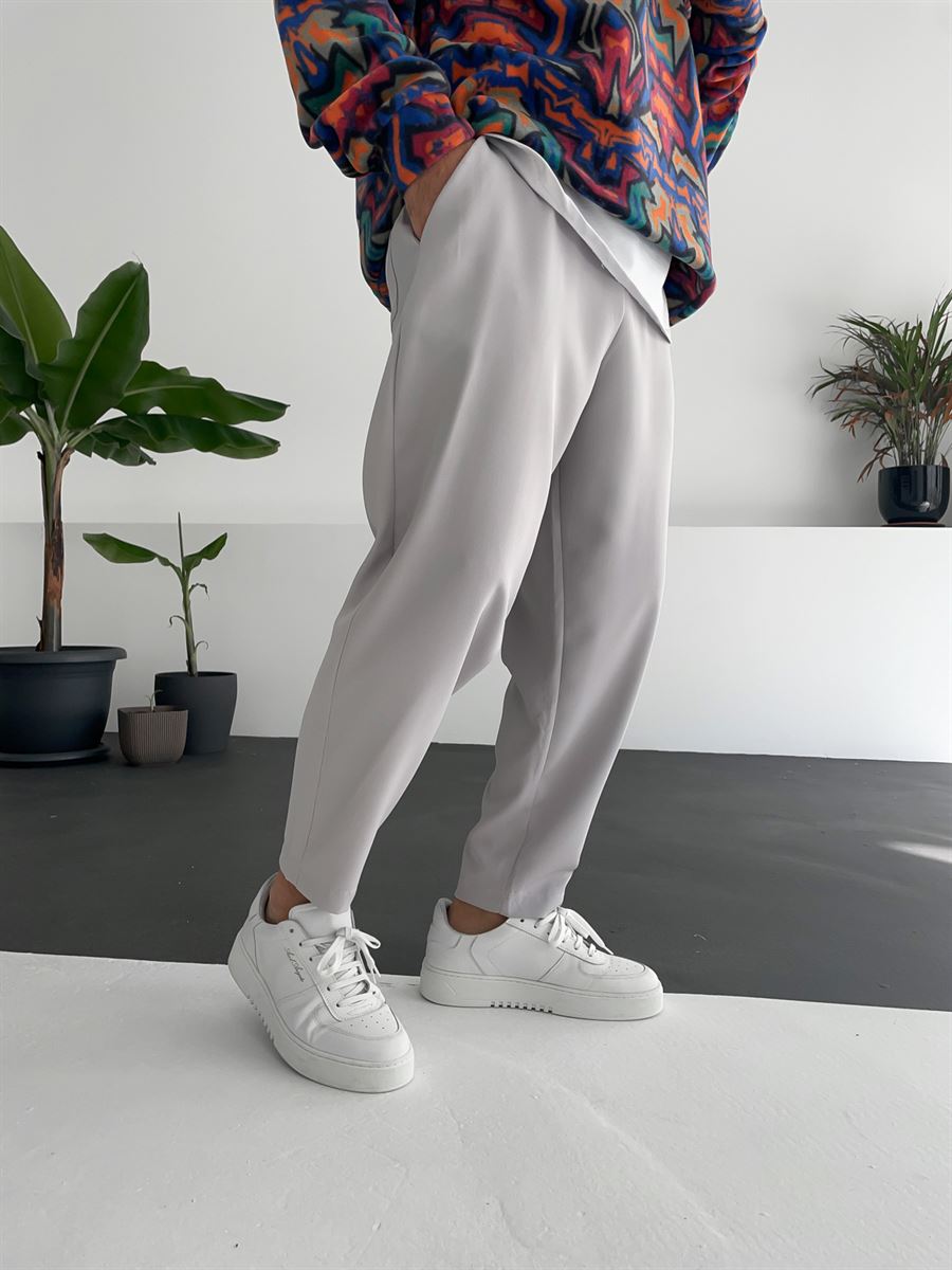 Light Grey Loose Fit Basic Trousers BY-319