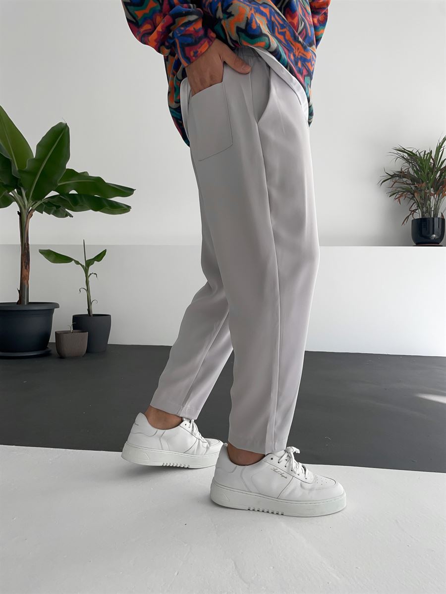 Light Grey Loose Fit Basic Trousers BY-319