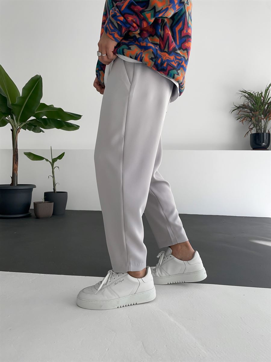 Light Grey Loose Fit Basic Trousers BY-319