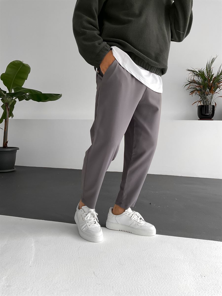 Smoke Grey Loose Fit Basic Trousers BY-319
