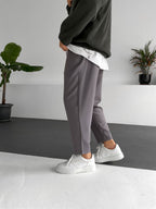 Smoke Grey Loose Fit Basic Trousers BY-319