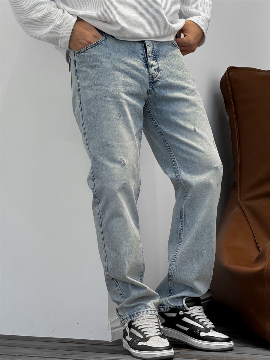 Light Blue Washed Ripped Baggy KE-249