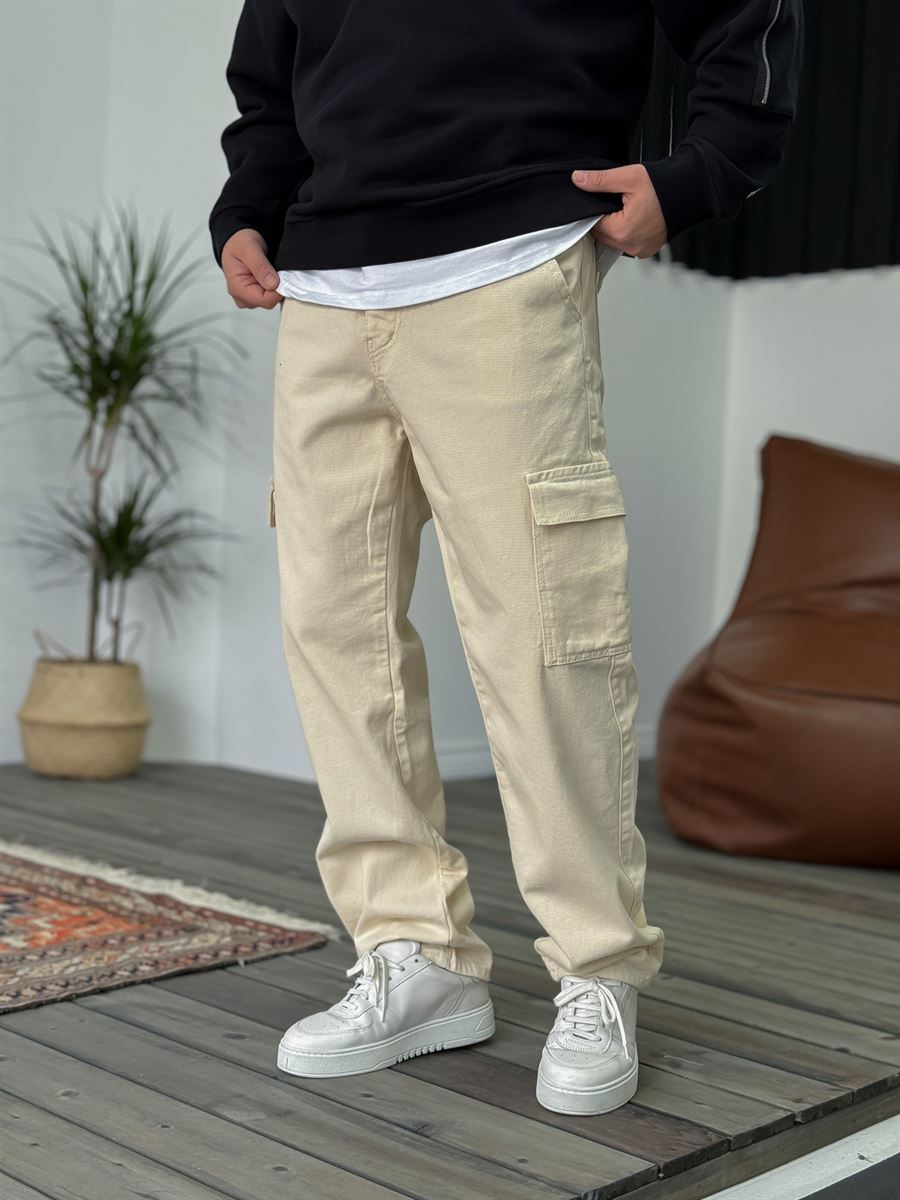 Gabardine Cargo Baggy Jean