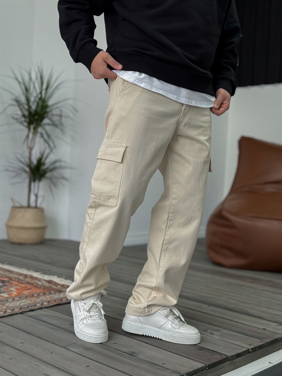 Gabardine Cargo Baggy Jean