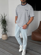 Striped Royal Embroidered Oversize T-Shirt